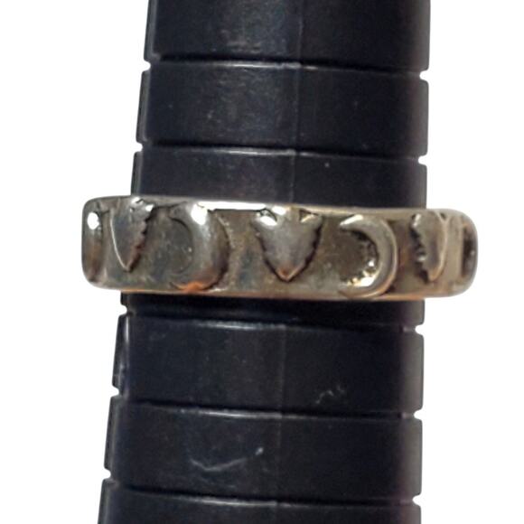 Silver Tone Moon Heart Design Sz 7.5 Unsigned - Picture 3 of 5